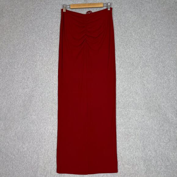 SKIMS Brick Red Soft Lounge Ribbed Ruched Long Maxi Skirt Size Medium - Picture 5 of 9